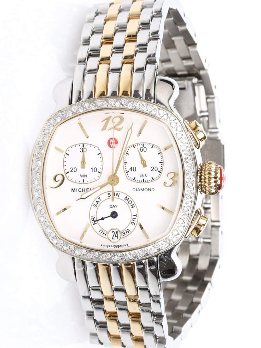 MICHELE  'Lilou' Diamond Bezel statement Watch Case, 33mm x 32mm 2T Silver/Gold